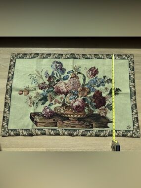 Classic Italian Floral Tapestry Wall Hanging in Light Green and Multicolor